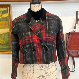 Vintage PBJ Sport Plaid Cropped Blazer 90s Grunge Dark Academia Jacket